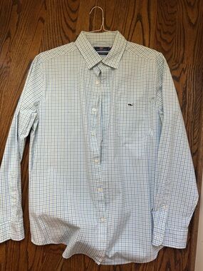 Vineyard Vines Men’s Blue and White Check Button-Down Shirt